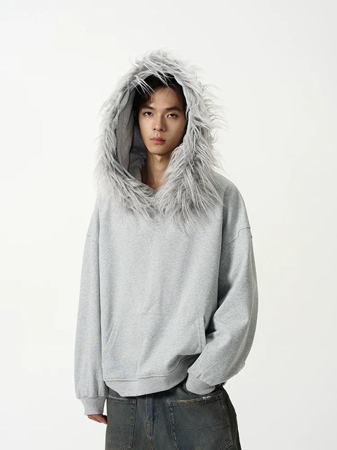 Fake Fur Collar Oversize Hoodie