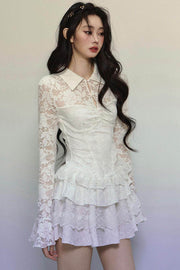 White Lace Fitted Short Dress - My Store