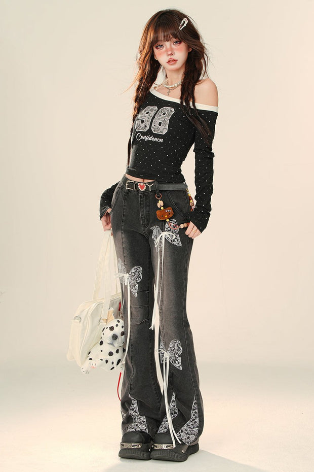 Lace Accent Butterfly Pants