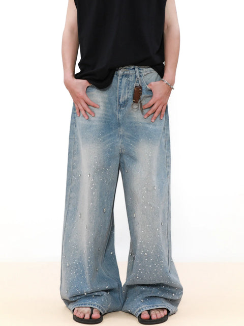 Rhinestone Wide Leg Denim Jeans