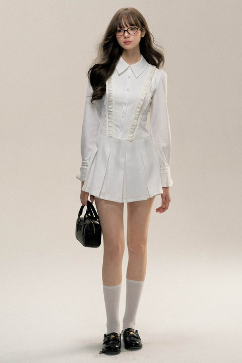 College Pleated Shirt Dress - My Store