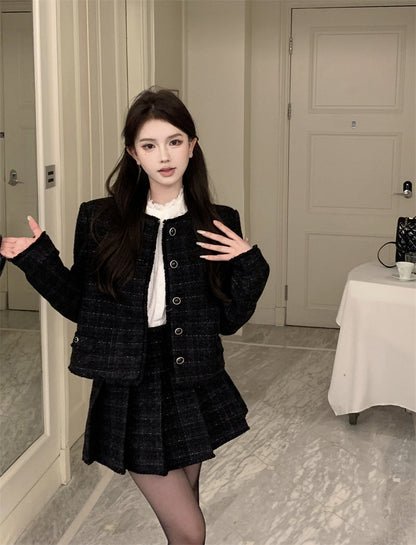 Black Tweed Jacket & Skirt Set