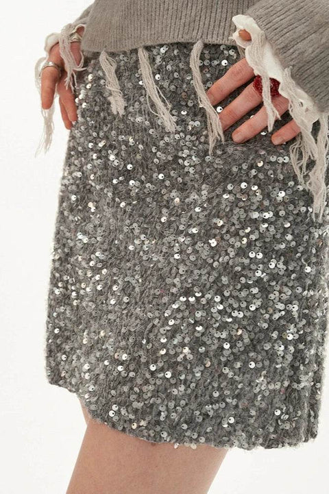 Gray Sequin Fashion Short Skirt - My Store