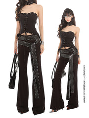 Strap Belt Set Flared Black Pants