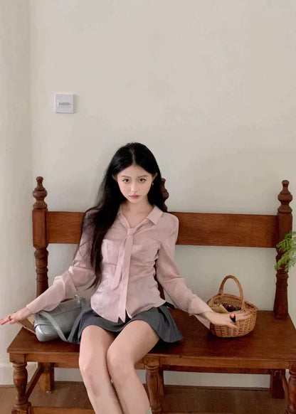 Pink Top & Grey Skirt Set