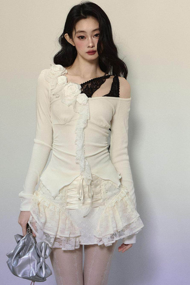 Ballet Aesthetics Irregular Lace Skirt - My Store