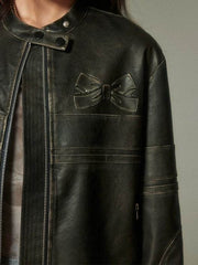 Ribbon Leather Collar Jacket - My Store