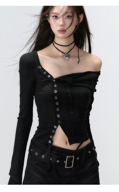 Andyet Asymmetrical Button Top