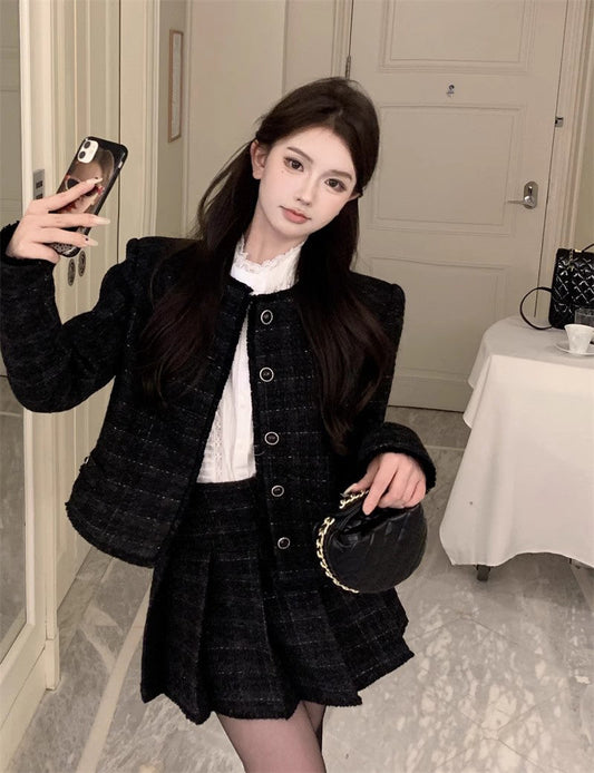 Black Tweed Jacket & Skirt Set