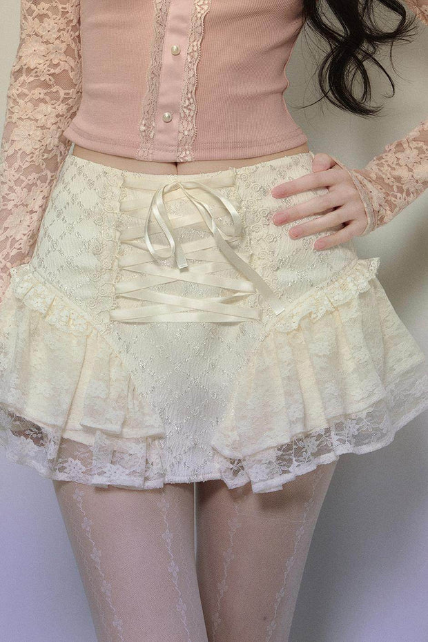 Ballet Aesthetics Irregular Lace Skirt - My Store