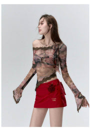 Via Pitti Lace Paneling Mesh Top - My Store