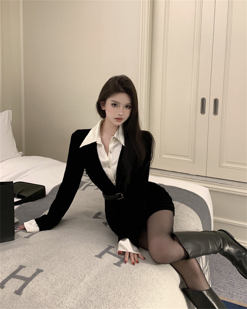 Retro Velvet Mini Dress With Belt