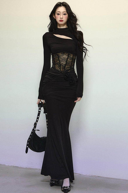 Elegant Fitted Lace Mermaid Skirt Set-Up - My Store