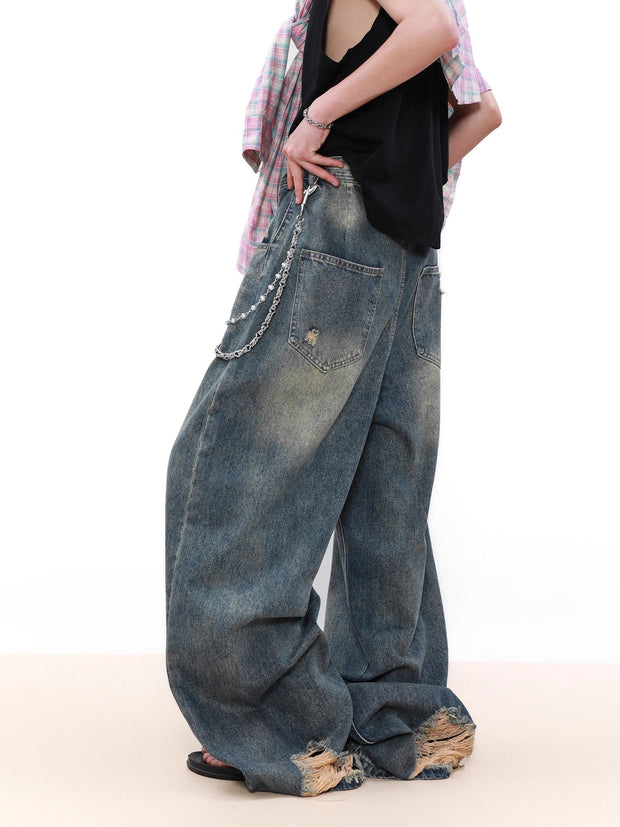 Washed Wide Leg Denim Jeans