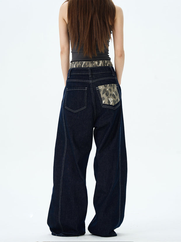Camo Lined Wide Leg Jeans