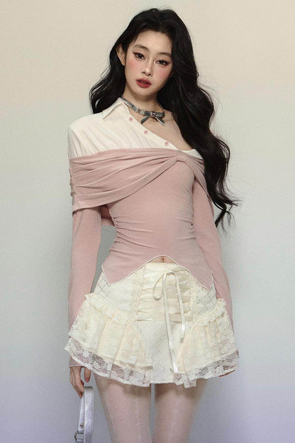 Off-Shoulder Layered Slim Top - My Store