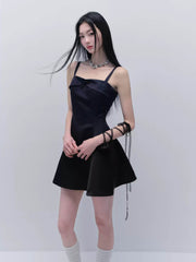 Fragile Heart Satin Black Dress - My Store