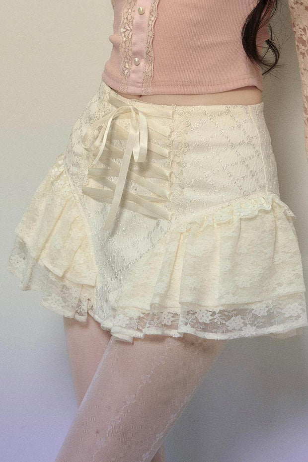 Ballet Aesthetics Irregular Lace Skirt - My Store