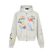 Graffiti Print Zipper Hoodie