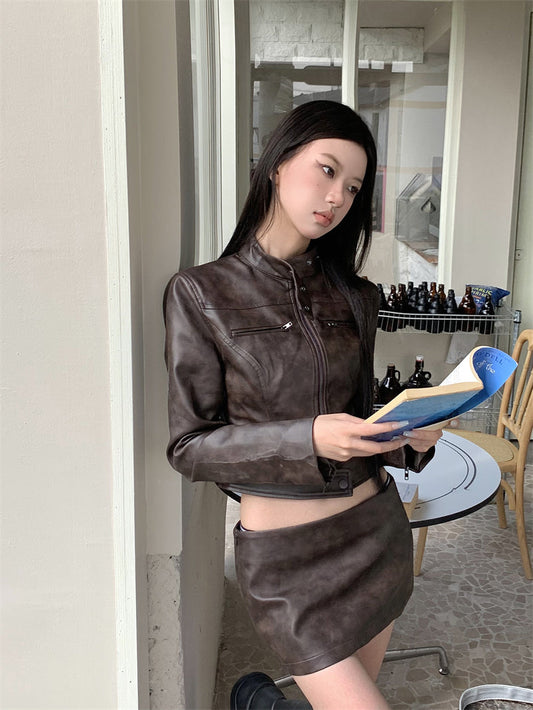 Leather Jacket & Skirt