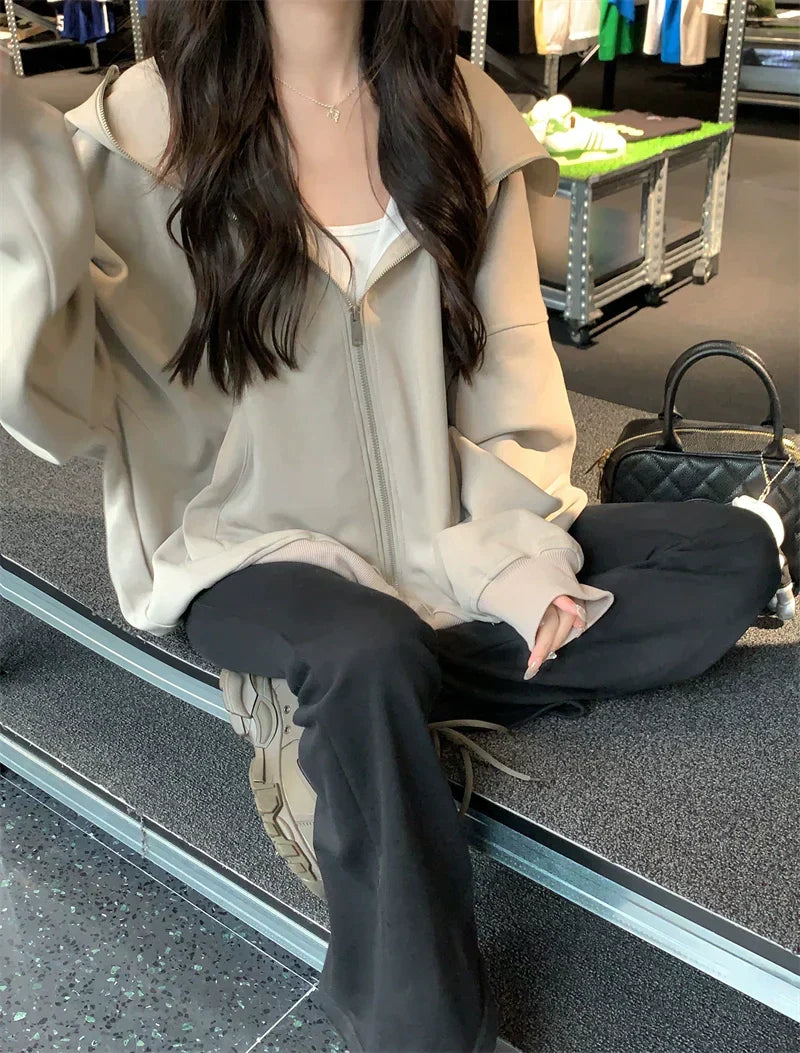 Oversized Gray Zip Hoodie