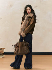 Brown Vintage Shearling Jacket - My Store