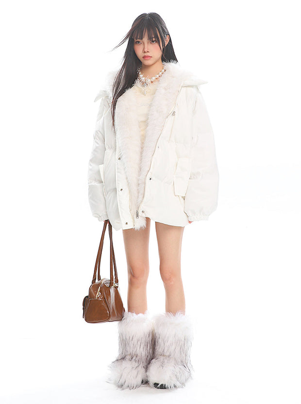 Detachable Fur Collar Hooded Cotton Jacket