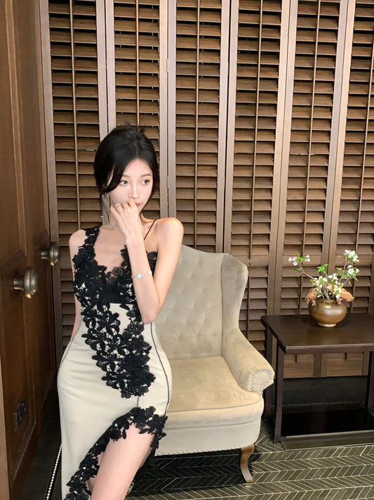 Black Lace Nude Dress