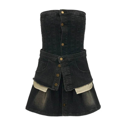 Distressed Denim Wrap Dress - My Store