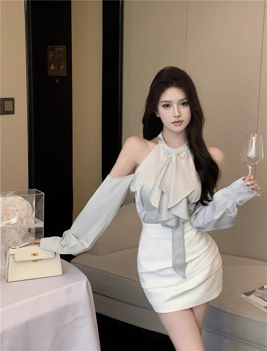 Silk Top & White Skirt Set