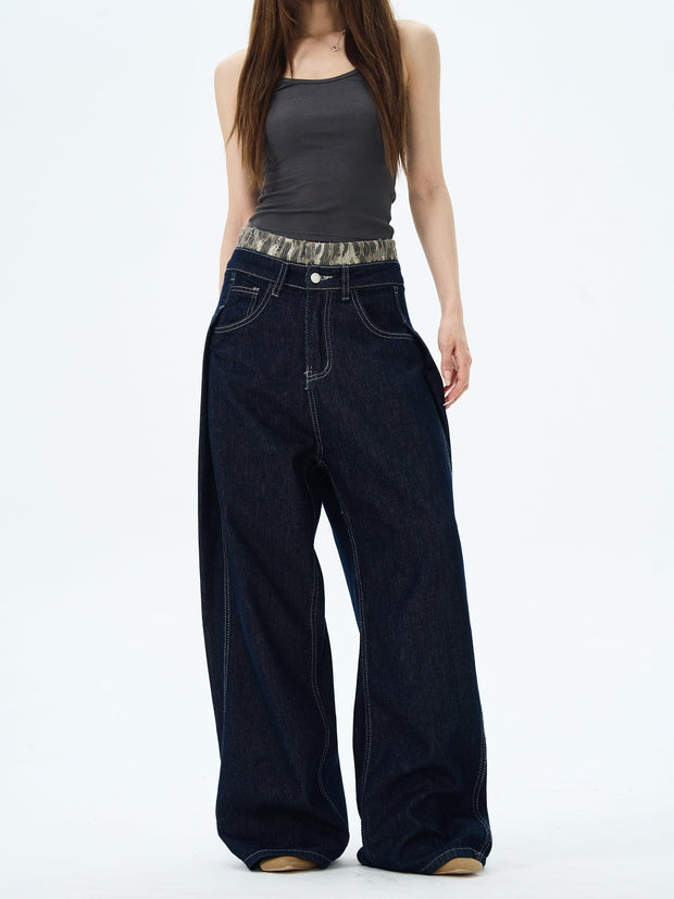 Camo Lined Wide Leg Jeans