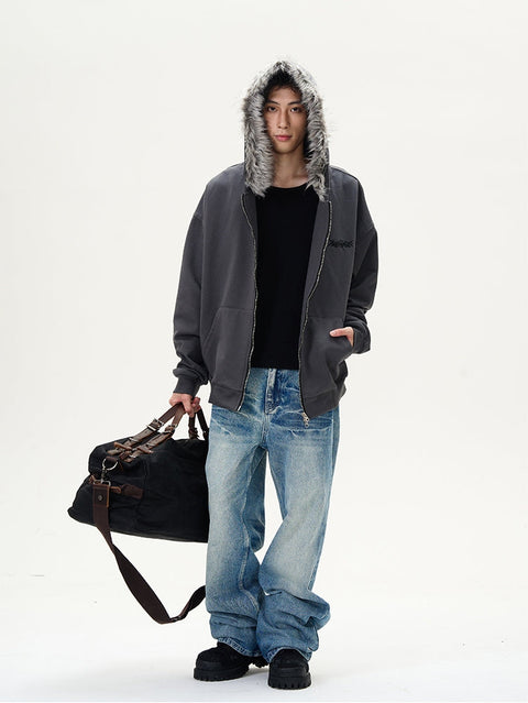 Oversize Fur Neck Zipper Hoodie