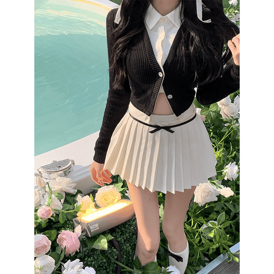 Bow Pleated Mini Skirt