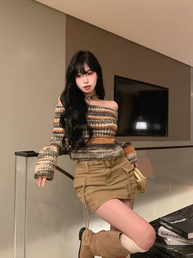 Striped Off Shoulder Sweater