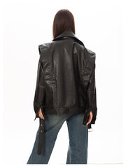 Wide Shoulder Motorcycle Leather Jacket