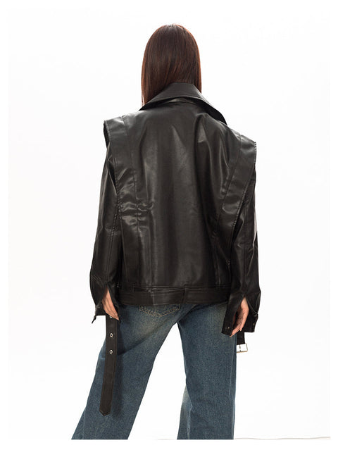 Wide Shoulder Motorcycle Leather Jacket