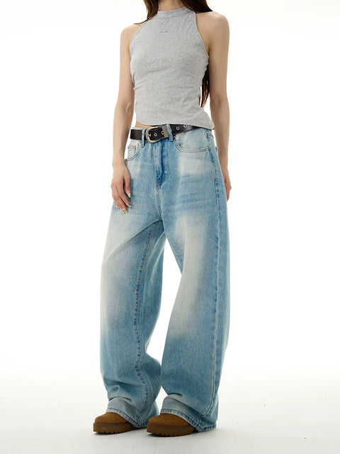 Wide-Leg Straight Denim Jeans