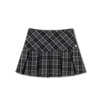 Red Embroidered Tweed Pleated Skirt - My Store