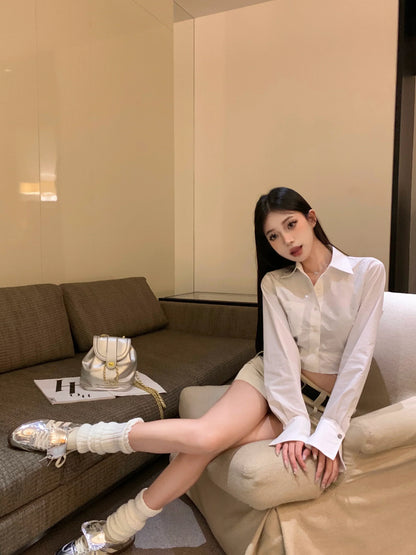 White Blouse Top & Double Belt Skirt