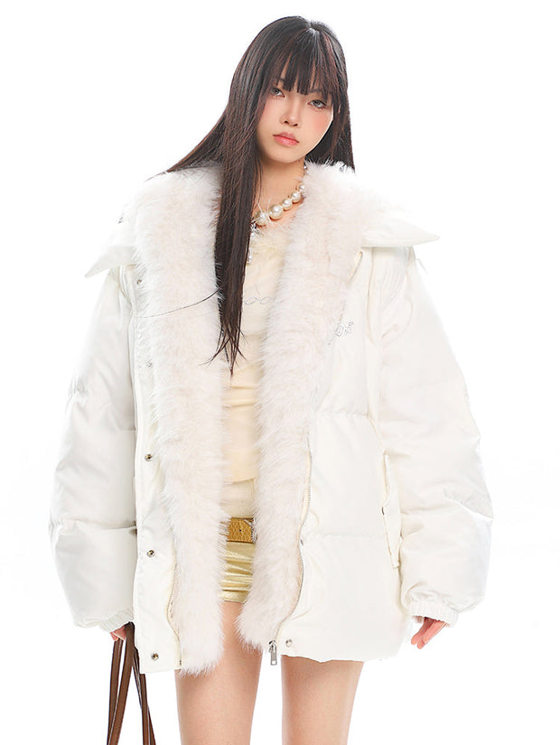 Detachable Fur Collar Hooded Cotton Jacket