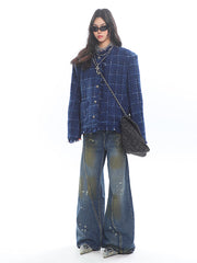 Blue Tweed Luxurious Style Jacket