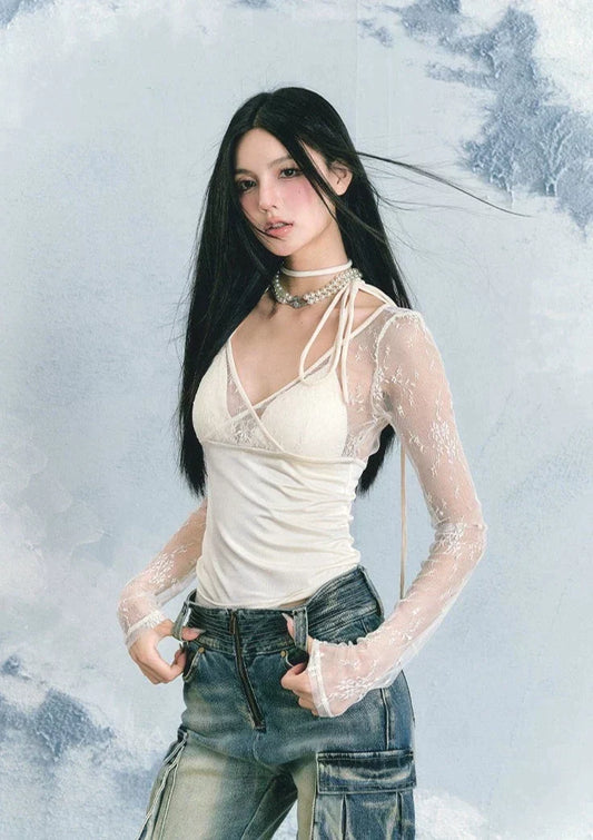 Lace Detail Long Sleeve Top