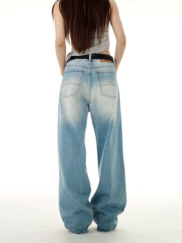 Wide-Leg Straight Denim Jeans