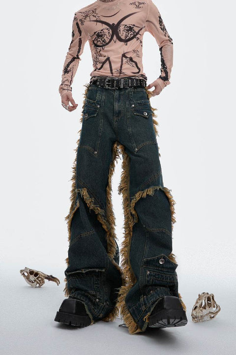 Frayed Studded Denim Jeans - My Store