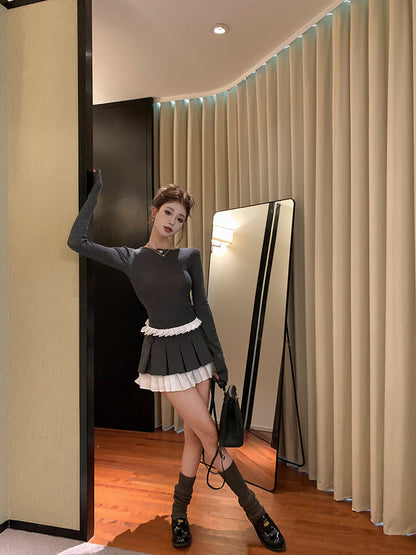 Layered Pleated Skirt & Sweater Set