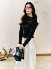 Black Button Sweater Top - My Store