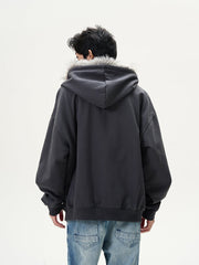 Oversize Fur Neck Zipper Hoodie