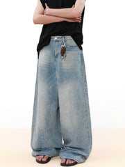 Rhinestone Wide Leg Denim Jeans