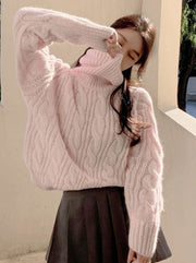 High Neck Cable Knit Top