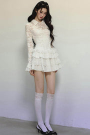 White Lace Fitted Short Dress - My Store